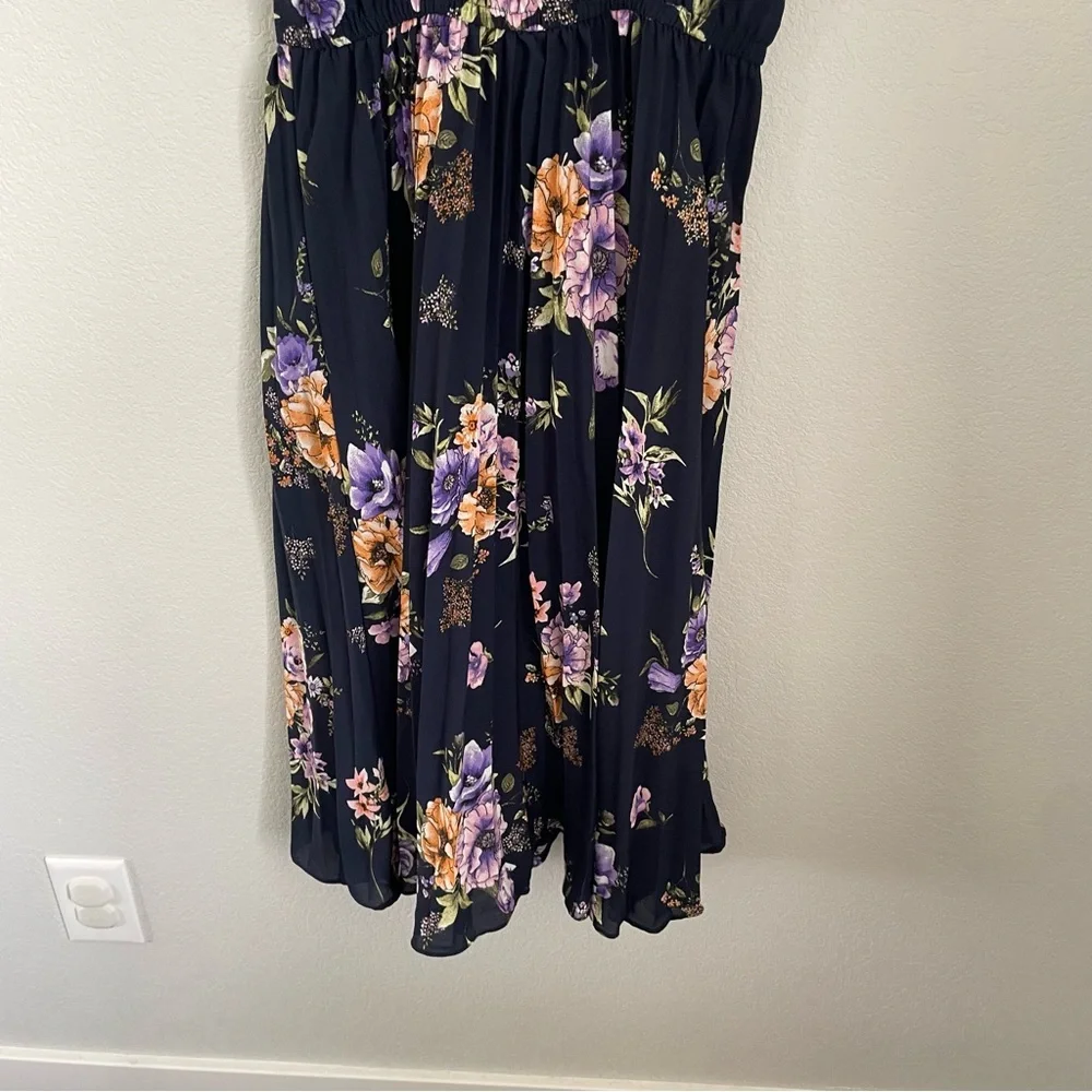 Xhilaration Black Floral Midi Dress XS Purple Blue Spaghetti Strap Boho Summer